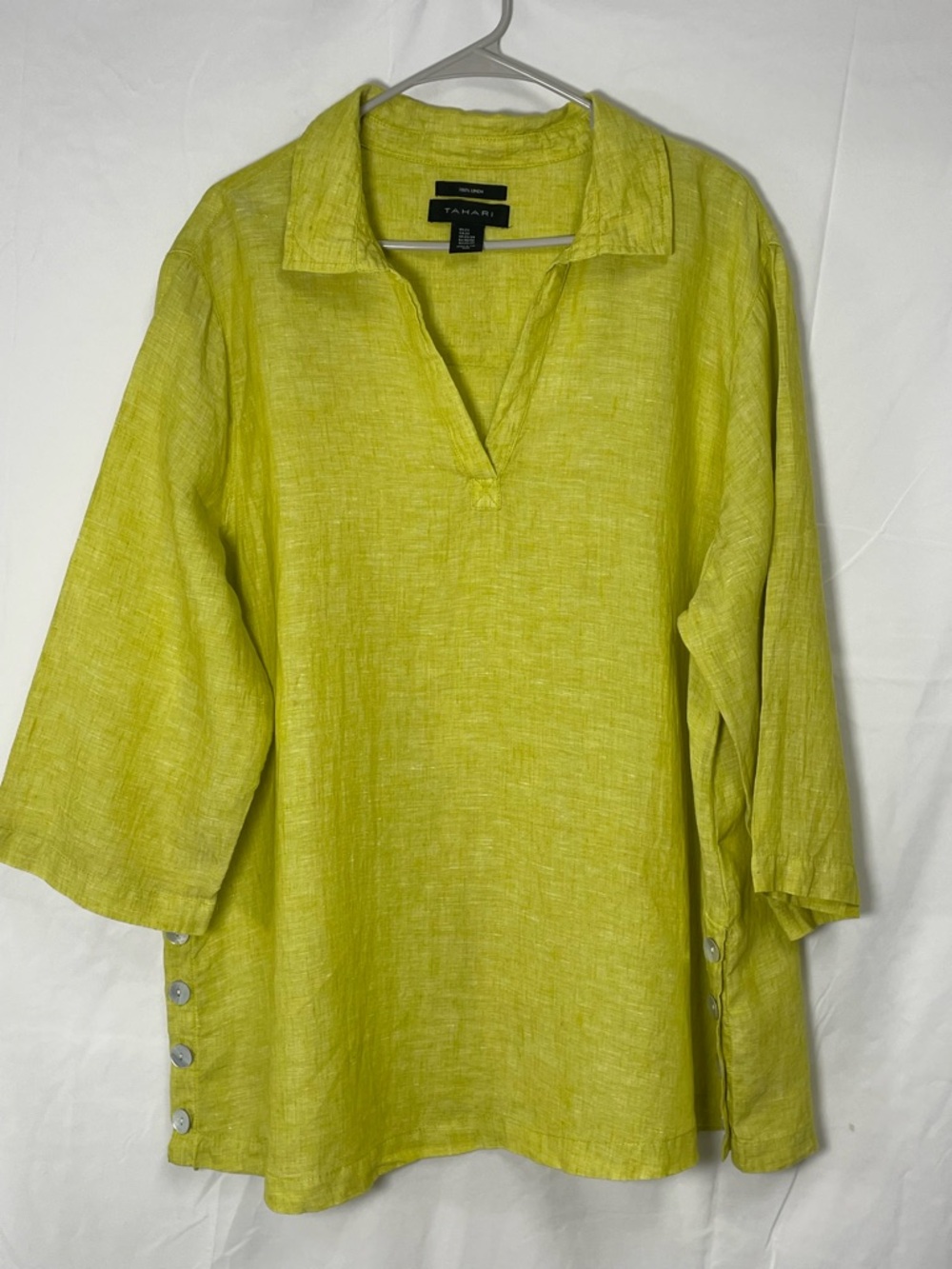 Tahari Bright Lime Green Linen V-Neck Tunic Size 2X, Plus Size Linen Top